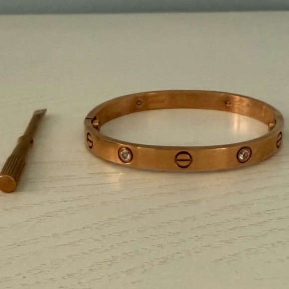 Rose Gold “Love” Bracelet with Crystals / SMALL / Never Worn! - Picture 2 of 4